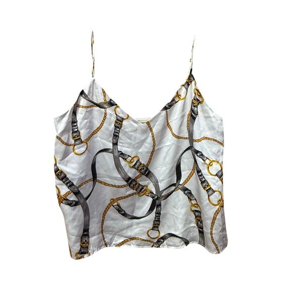 L'AGENCE white gray gold 100% silk rope chain spaghetti strap tank top - Picture 1 of 5